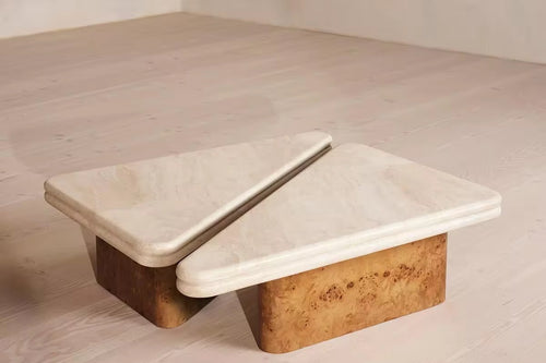 Waffle Burl-Wood and Marble Coffee Table