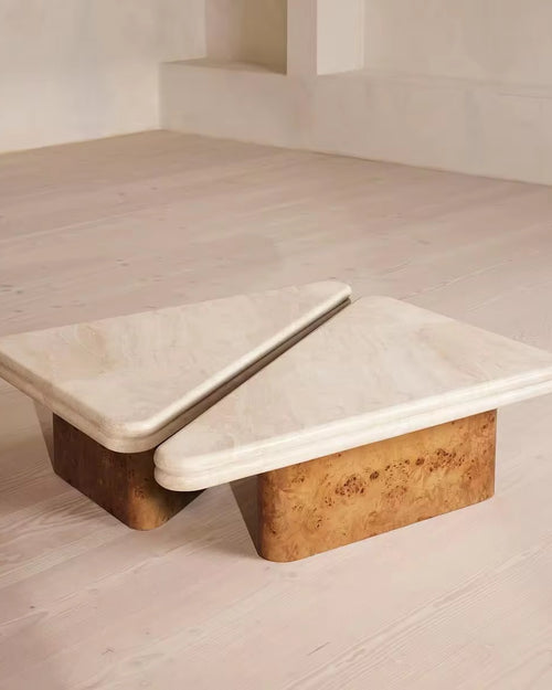 Waffle Burl-Wood and Marble Coffee Table