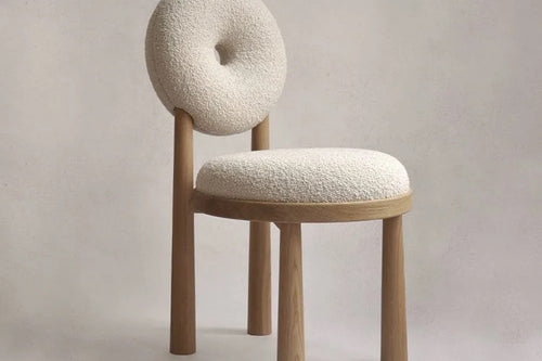 Yang Japandi dining chair in white ash wood with bouclé fabric