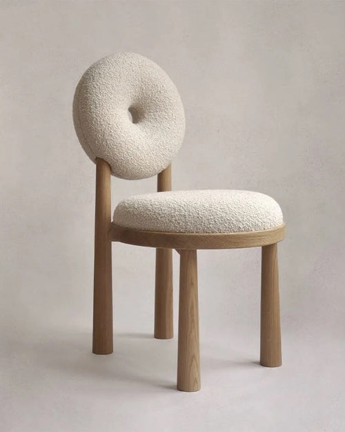 Yang Japandi dining chair in white ash wood with bouclé fabric