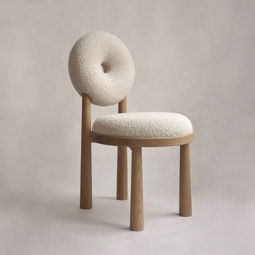 Yang Japandi dining chair in white ash wood with bouclé fabric