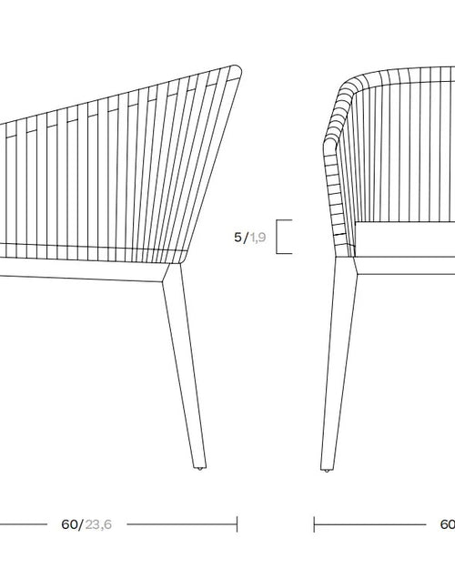 Technical sketch of Yulo wicker chair dimensions