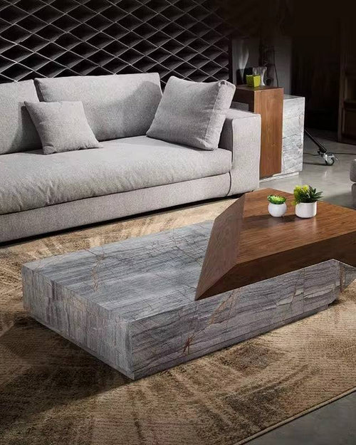 Zenith Marble‑Wood Sculptural Coffee Table