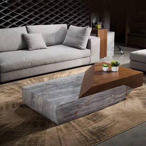 Zenith Marble‑Wood Sculptural Coffee Table