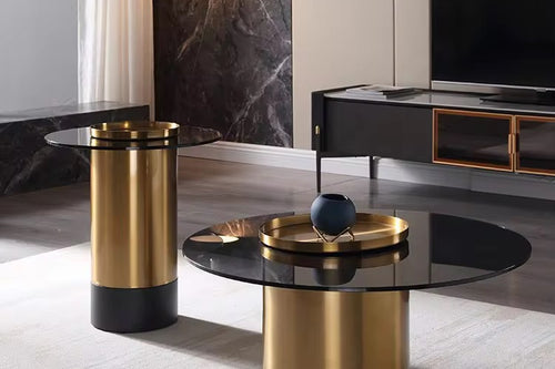 Side view of round coffee table set