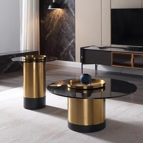 Side view of round coffee table set