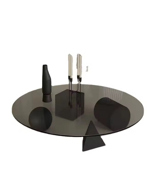 Floating illusion coffee table with sculptural geometric shapes
