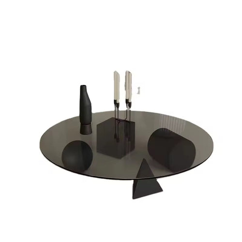 Floating illusion coffee table with sculptural geometric shapes