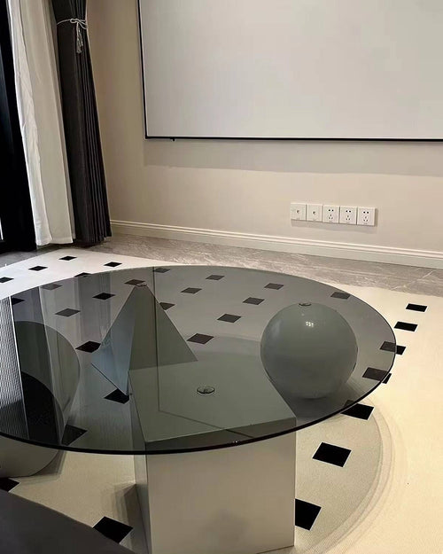 Modern geometry coffee table with round glass top