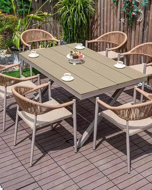  Wicker chair dining set with wood tabletop