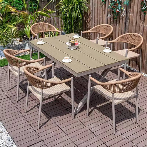 Wicker chair dining set with wood tabletop