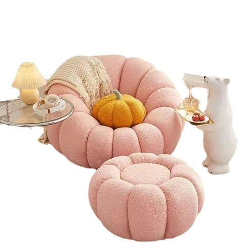 Top view of the Kandis Round Chair in pink with floral cushion