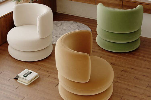 Tri-colour Maltoni velvet chairs with curved design