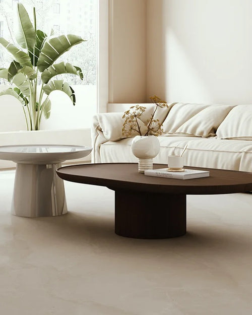 Contemporary teak coffee table in living room