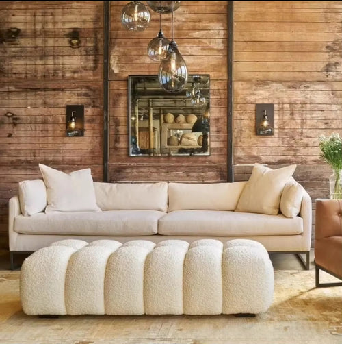 Front view of beige mirage bench