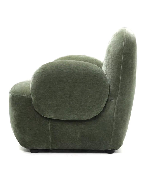 Side view of plush green Dinkum chair