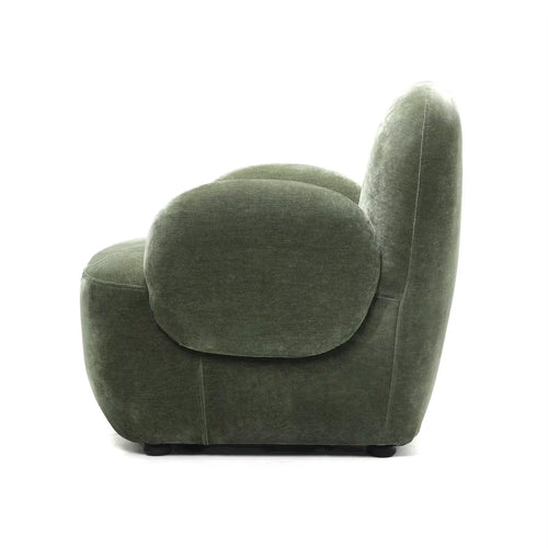 Side view of plush green Dinkum chair