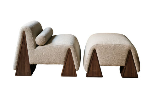 Modern chair and ottoman set with wooden legs