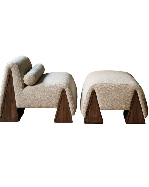 Modern chair and ottoman set with wooden legs