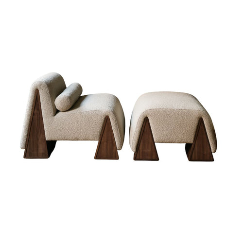 Modern chair and ottoman set with wooden legs